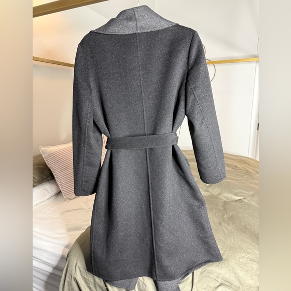 Amberleaf Wool Wrap Belted Coat Womens L Black Gray Jacket Quiet Luxury MobWife - Picture 2 of 5